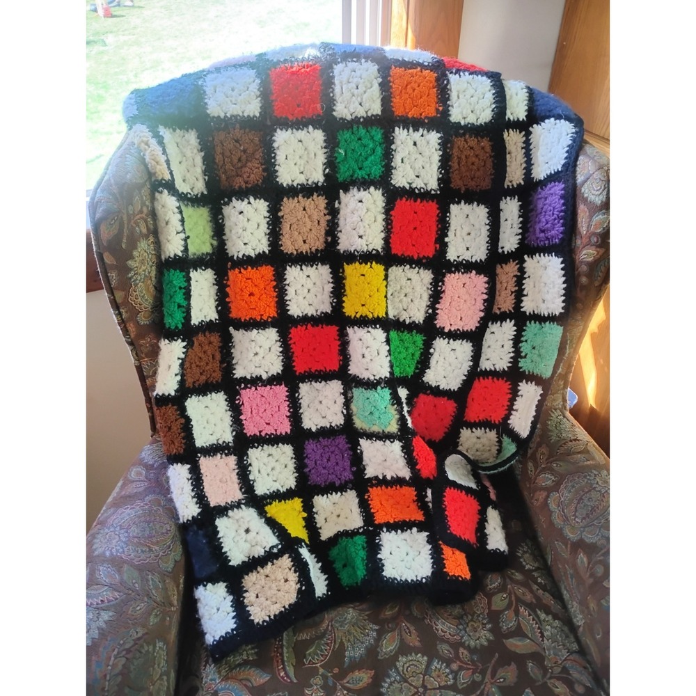 Vintage Granny Core Crochet Throw Blanket Afghan 49" X 36"